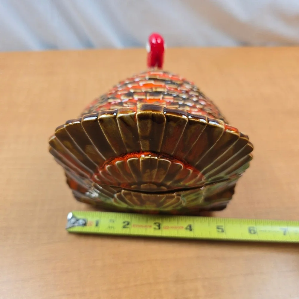 Ceramic Lidded Turkey Dish Candy Bowl Centerpiece Thankgiving Brown Orange VTG